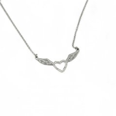 Ocelový náhrdelník - Okřídlené srdce s krystalky